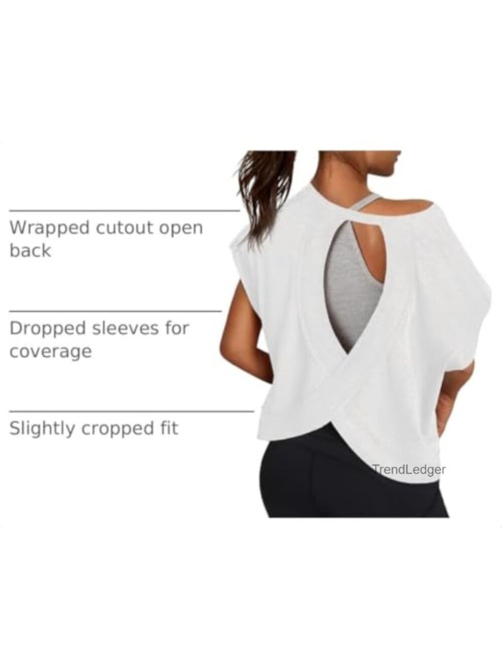 Open Back Workout Shirt Short Sleeve Crop Tee Yoga Gym Running Top - Picture 3 of 6
